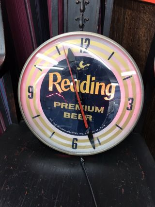 Vintage Reading Premium Beer Clock And Lights Up 1958 Pam Clock Co.
