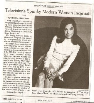 Mary Tyler Moore 80 Obituary York Times Mtm 1960s Dick Van Dyke Tv