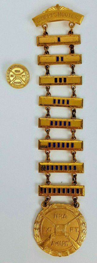 Vintage Nra 50 Ft.  Sharpshooter Award 8 Bars Pin W/ Small Accompanying Award Pin