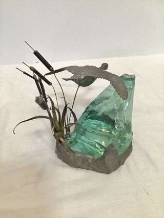 Brutalist Art Sculpture Signed By Artist Bill Jarris ‘74.  Glass,  Lead,  Wire Mcm