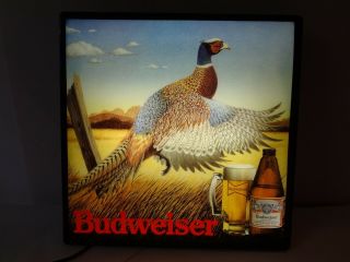 Vintage Budweiser Beer Pheasant In Motion Beer Sign Light Bar Hunting Bud
