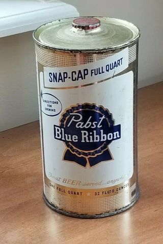 Vintage Pabst Blue Ribbon Beer Snap Cap Full Quart Can