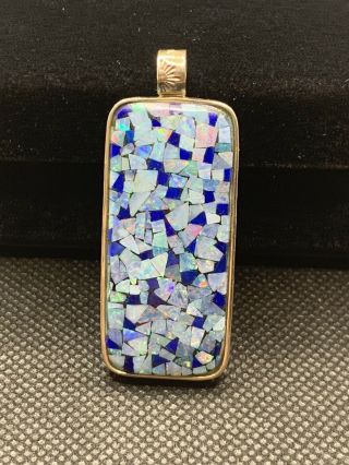 Vtg Native American Double Sided - Lapis Lazuli Opal Inlay Sterling Silver Pendant