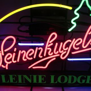 LEINENKUGEL ' S BEER NEON LIT SIGN CANOE LEINIE LODGE WITH INSERTS RARE 3