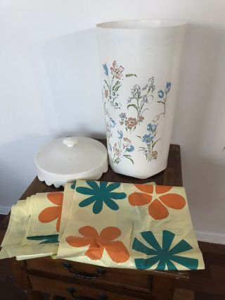 Mid - Century Modern Mcm Floral Hard Plastic Laundry Clothes Hamper By Wolff