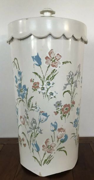 Mid - Century Modern MCM Floral Hard Plastic Laundry Clothes Hamper By Wolff 2