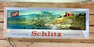 Rare 1958 Schlitz Beer Farm Lake Scene Lighted Beer Sign - Backbar - Vintage