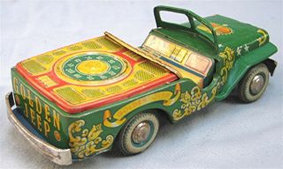 Vintage 1950 ' s Golden Jeep - Tin Friction Jeep - - Made in Japan 3