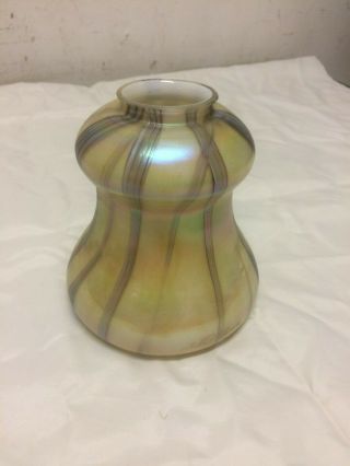 2 1/8 " Fitter Hand Blown Iridescent Art Nouveau Glass Lamp Shade Signed