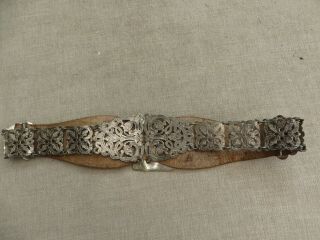 Stunning Antique Art Nouveau Silver Plated Ornate Belt With Leather Detail