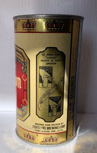 Old Crown Flat Top Beer Can OI Centlivre Fort Wayne Indiana B/O 2