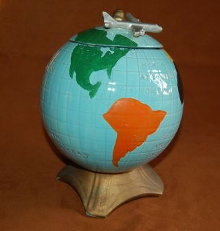 Vintage Mccoy Cookie Jar In The Shape Of A World Globe With An Airplane