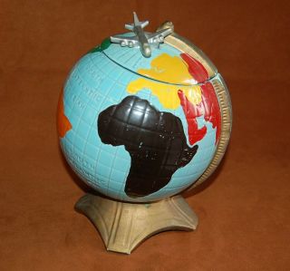Vintage McCoy Cookie Jar in the shape of a World Globe with an Airplane 2