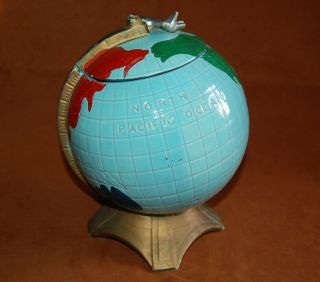 Vintage McCoy Cookie Jar in the shape of a World Globe with an Airplane 3