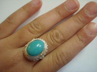 Vtg Sterling Silver Sleeping Beauty Turquoise Pill Poison Ring Sz6,  7,  8,  9 Sh