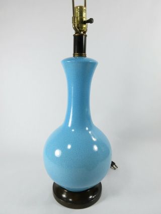 Vintage Blue Crackle Glaze Ceramic Table Lamp Mid - Century Modern Robins Egg Blue