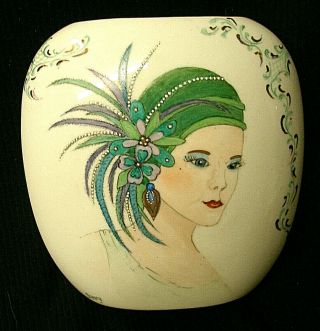 Vintage Hand Painted Art Deco Porcelain Vase Flapper Girl Signed Shepry Moriage