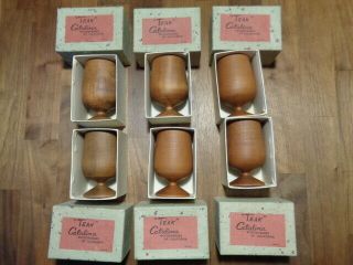 Vintage Mcm Set Of 6 Catalina Woodenwares Of Ca Teak Egg Goblets