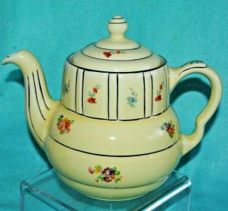 Mid Century Hall Superior Quality Large Yellow Gold Floral Tea Coffee Pot 7 Cup