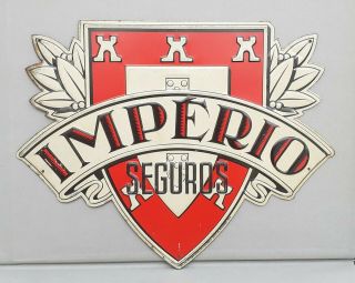 Vintage 1940´s Portuguese Tin Lithograph ImpÉrio Insurance / Sign Plaque Plate