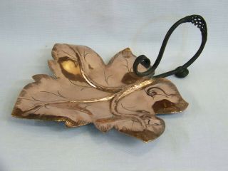 Large Antique Arts & Crafts Art Nouveau Copper & Iron Leaf Dish Tray Stand C1890