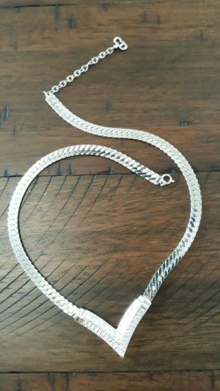 Christian Dior Signed Vintage Collar Necklace Chain Rhinestone Crystal V