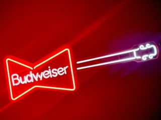 Vintage Budweiser Guitar Neon Sign Light Collectible Bar Beer Advertise