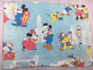 Vtg Walt Disney Mickey Mouse Donald Duck Scrooge Flat Bed Sheet 63 " X 104 "