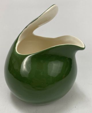 Mid Century Modern Abstract Green & Beige Glazed Ceramic Pitcher Funky Handle 8 "