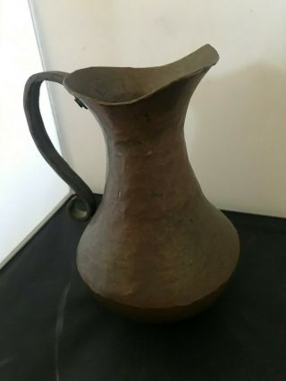 Vintage Antique Arts & Crafts Hammered Copper Handle Vase Pitcher
