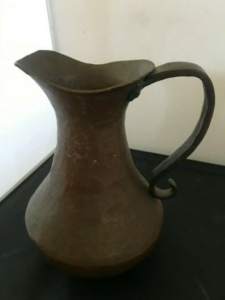 Vintage Antique Arts & Crafts Hammered Copper Handle Vase Pitcher 2