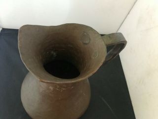 Vintage Antique Arts & Crafts Hammered Copper Handle Vase Pitcher 3
