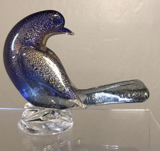 VINTAGE MURANO GLASS BIRD ON BASE ARCHIMEDE SEGUSO LABEL BLUE WITH GOLD 2