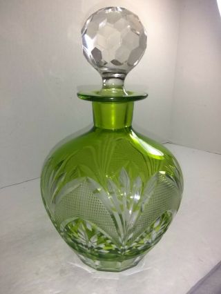 Vintage Cut To Clear Lite Green Crystal Decanter & Stopper Val? Cape Cod?