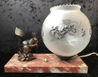 French Art Deco Marble Mood Lamp With Copper Squirrel