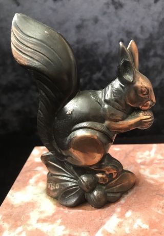 French Art Deco Marble Mood Lamp With Copper Squirrel 2