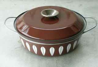 Vintage Cathrineholm Norway Lotus Covered Pot Pan Casserole Enamel Ware Brown