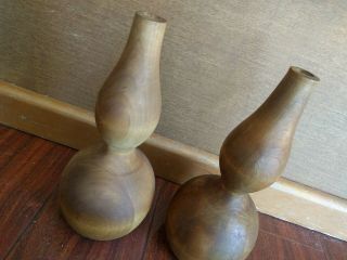For Vintage Mid Century Danish Modern Lathed Wood Candle Holders Bud Vase