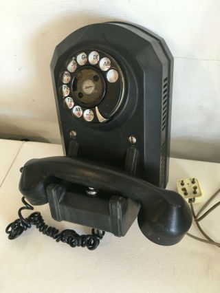 Vintage Leich Black Wall Mount Telephone With Rotary Dial