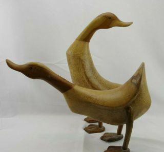 Dcuk Life Size Set Of Vintage Wood Ducks Bamboo Mcm Mid Century