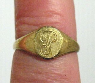 Vintage 10k Gold Filled Signet Ring Initial " P " Size 3.  75 1.  1 Grams