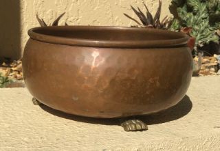 Vintage Arts & Crafts Hammered Copper Bowl W Paw / Claw Feet