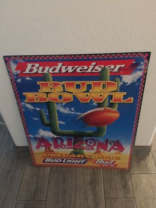 Bud Bowl Beer Sign Tin Metal Large Vintage 1996 Bud Light Budweiser Embossed