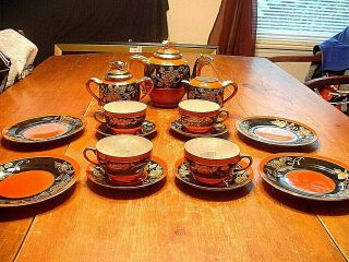Lovely Vintage 17 Pc Japanese Art Deco Lusterware & Moriage Tea Set