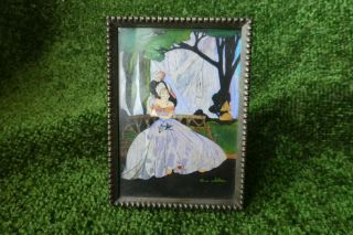 Vintage Butterfly Wing Picture Of A Lady Sitting On A Seat In The Woods
