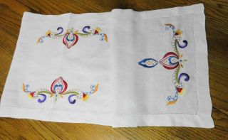 Vintage Arts & Crafts Mission Style Hand Embroidered Linen Runner 54 " X`17 "