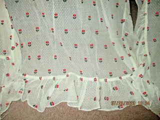 Vintage 1940s Red & White Swiss Dot Floral Curtains 4 Panels 72 " X 30 "