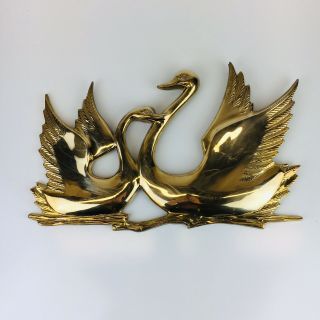 Large Vintage Mid Century Solid Brass Swans On The Water Wall Hanging