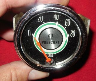 Vintage Stewart Warner Greenline 2 1/8 " 0 - 80 Psi Mechanical Oil Pressure Gauge