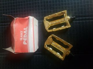 Kkt 9/16 Gold Nos Pedals Bmx Racing Freestyle Cruiser Vintage Bicycle